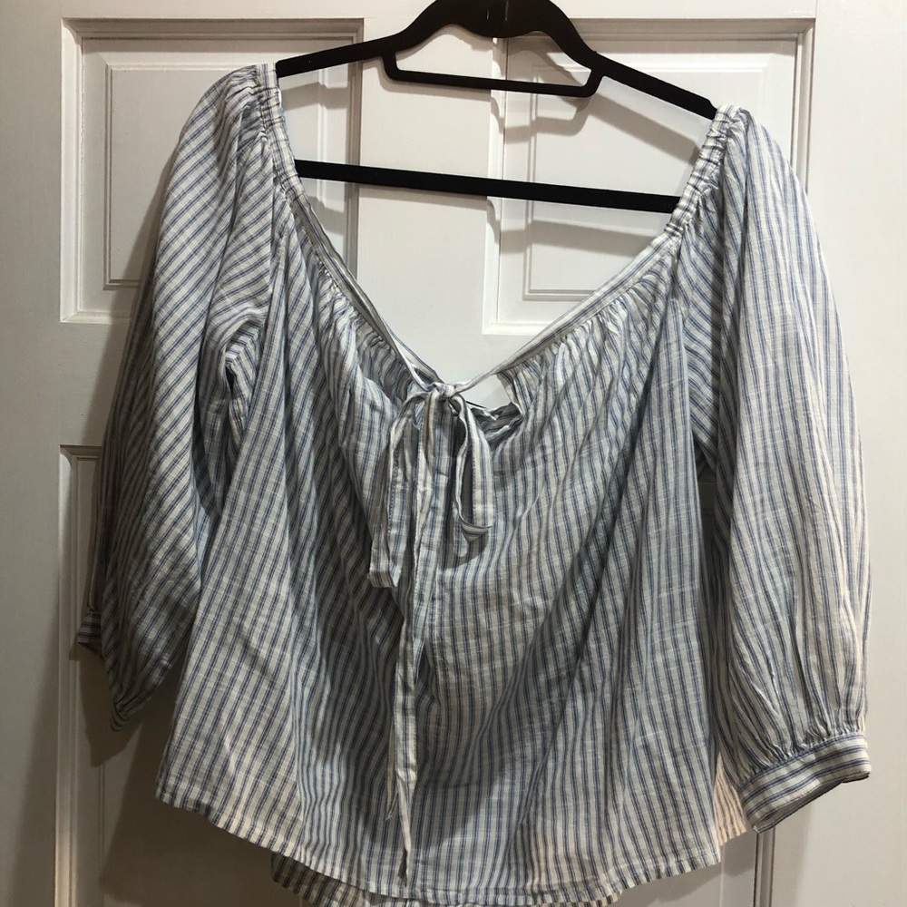 Lucky Brand denim striped off shoulder crop top